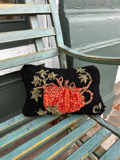 Black 8 x 12 Hand-Hooked Wool Pumpkin Pillow - Chandler 4 Corners