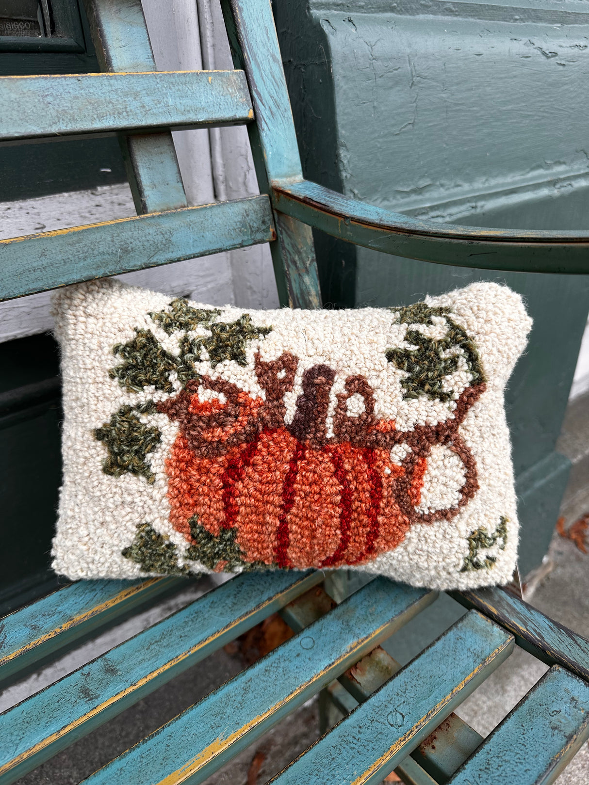 Pumpkin Vines 8 x 12 Hand-Hooked Wool Pillow - Chandler 4 Corners