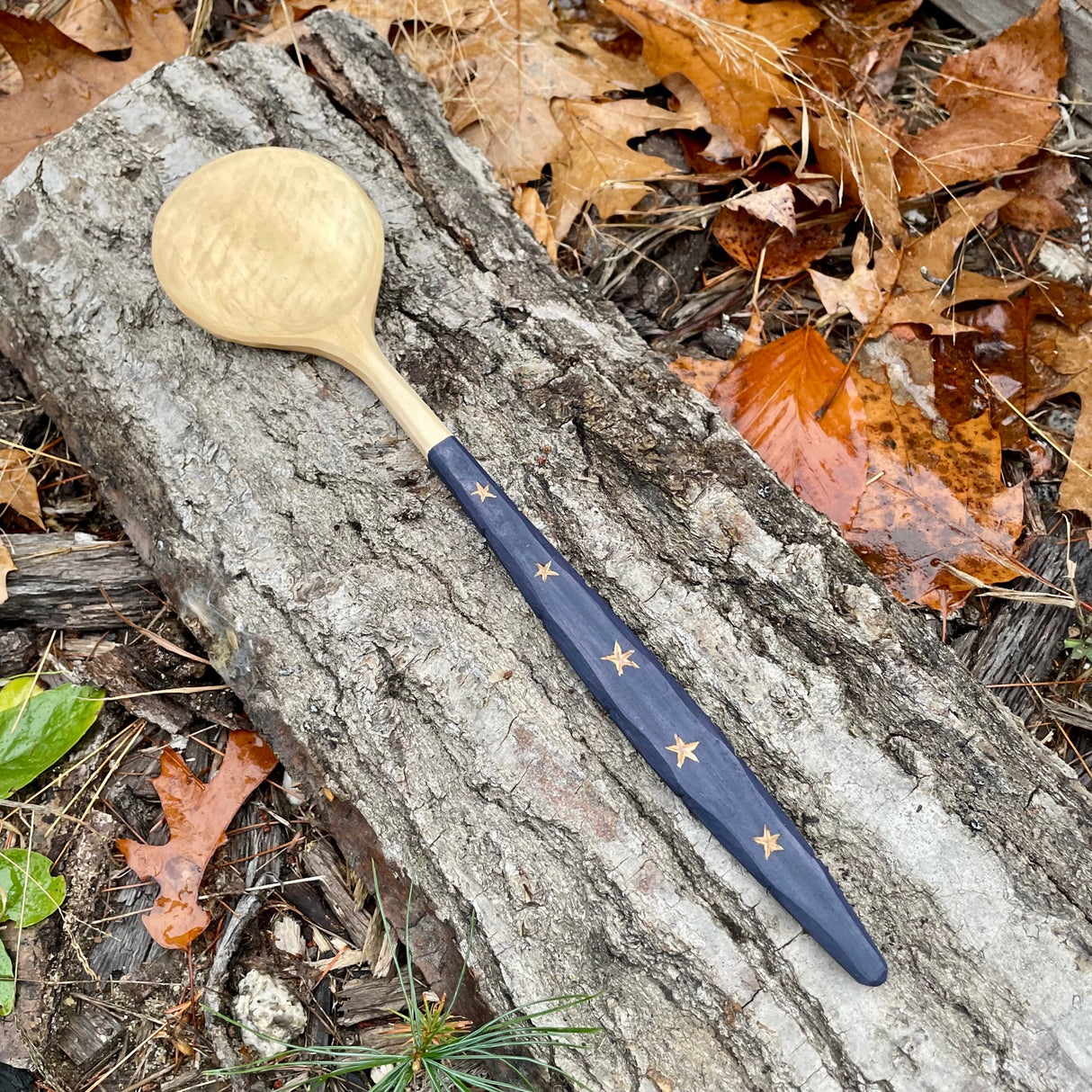 Handcarved Blue Stars Wooden Spoon - Spoonweather | MADE IN MAINE