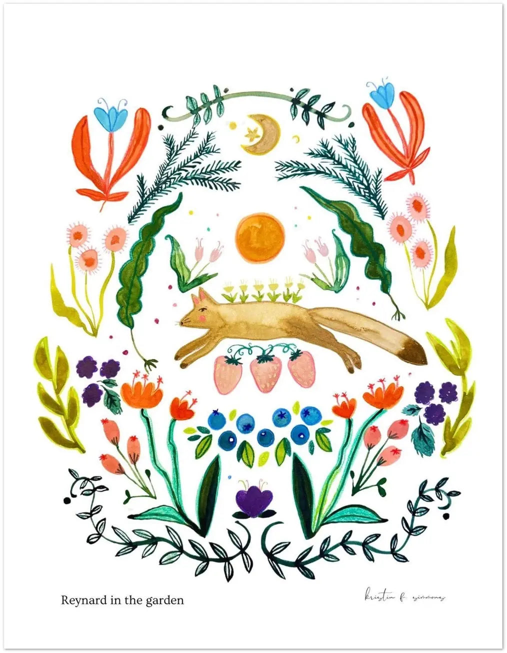 Reynard in the Garden Notecard 4-Pack - Kristin F. Simmons Watercolors - The Woods Maine