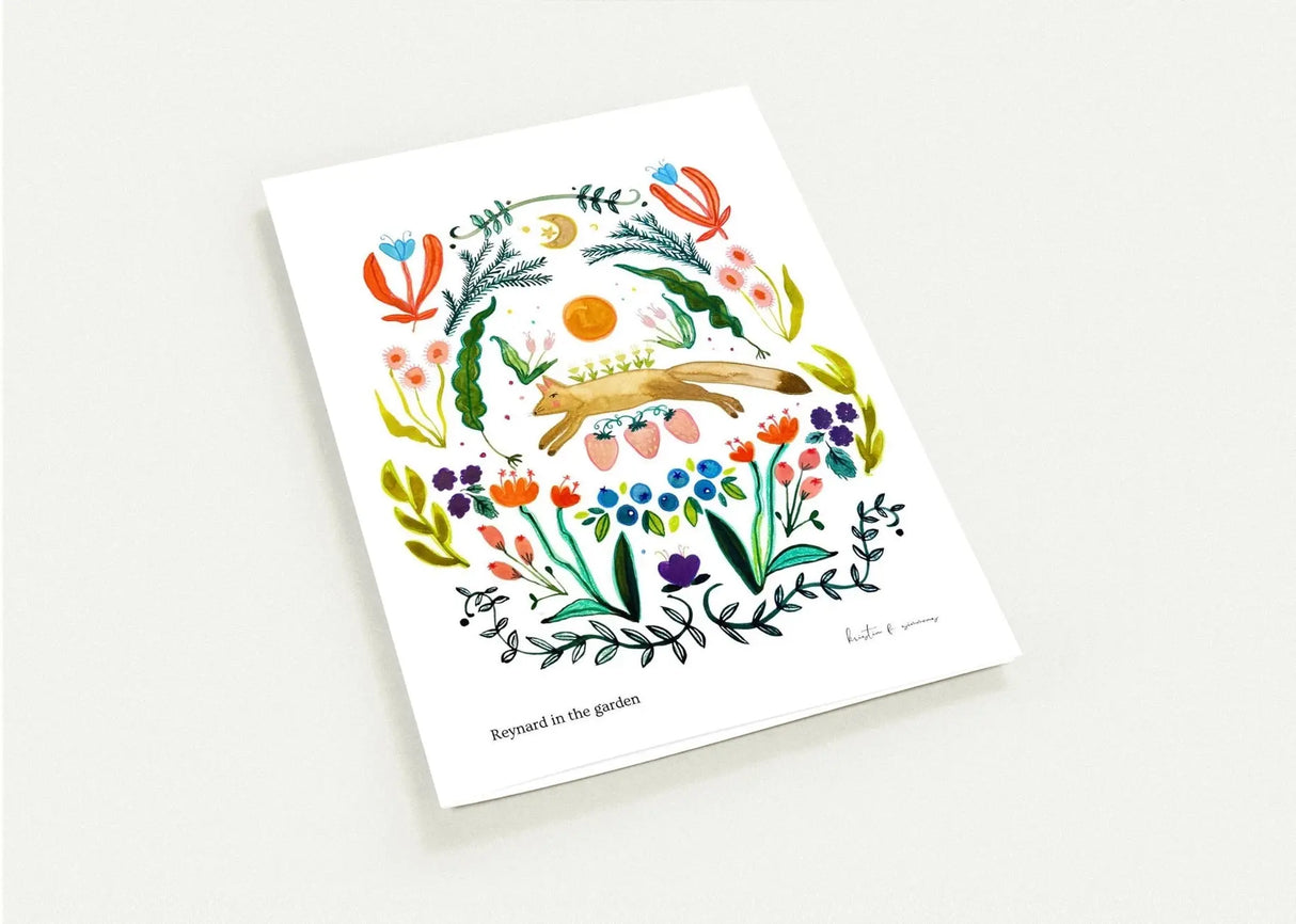 Reynard in the Garden Notecard 4-Pack - Kristin F. Simmons Watercolors - The Woods Maine