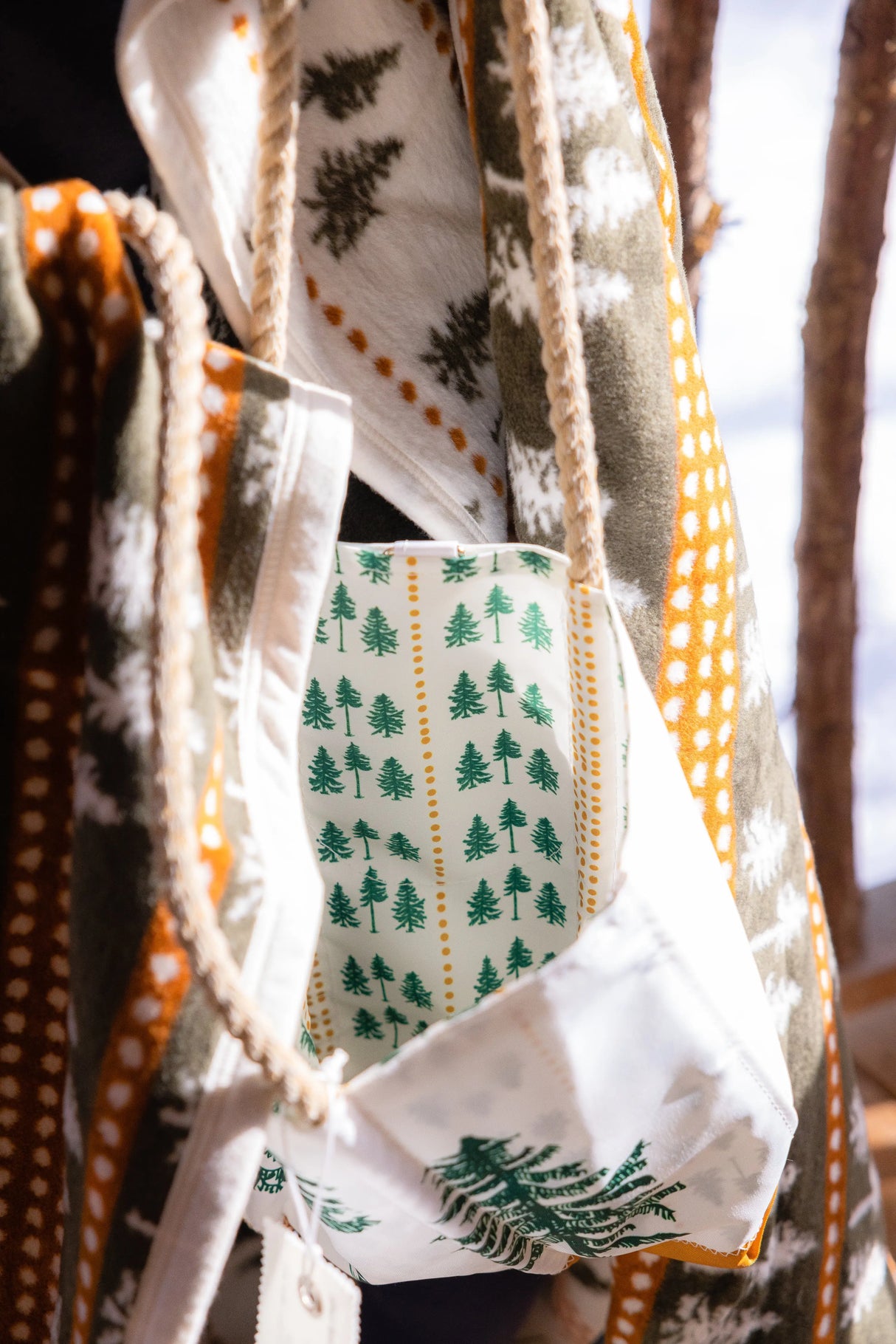 The Woods Maine:  Three Pines®  Forest Lined Handbag with Clasp by Sea Bags® - The Woods Maine