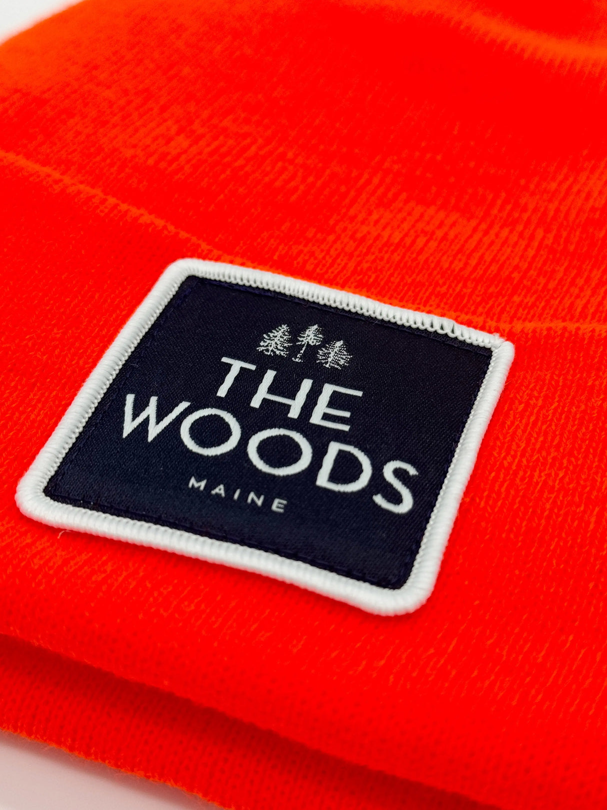 The Woods Maine®  Blaze Orange Patch Knit Hat - The Woods Maine