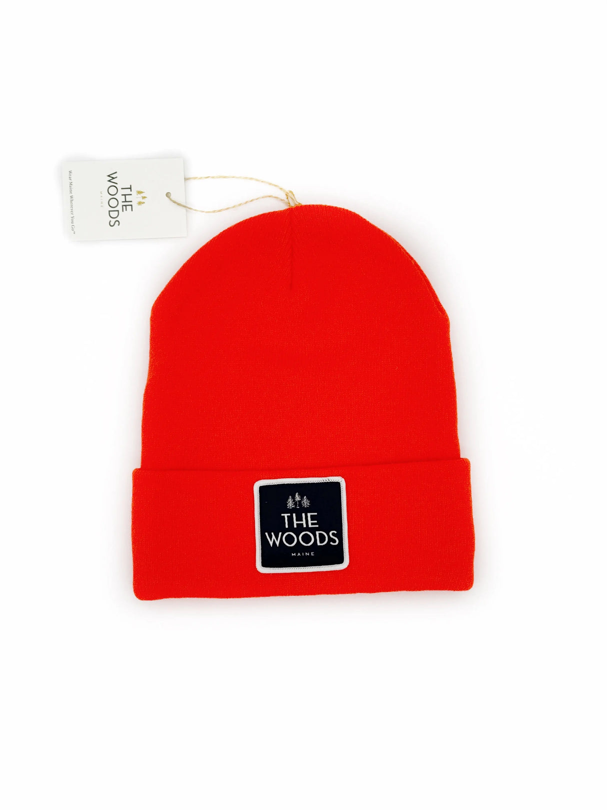 The Woods Maine®  Blaze Orange Patch Knit Hat - The Woods Maine