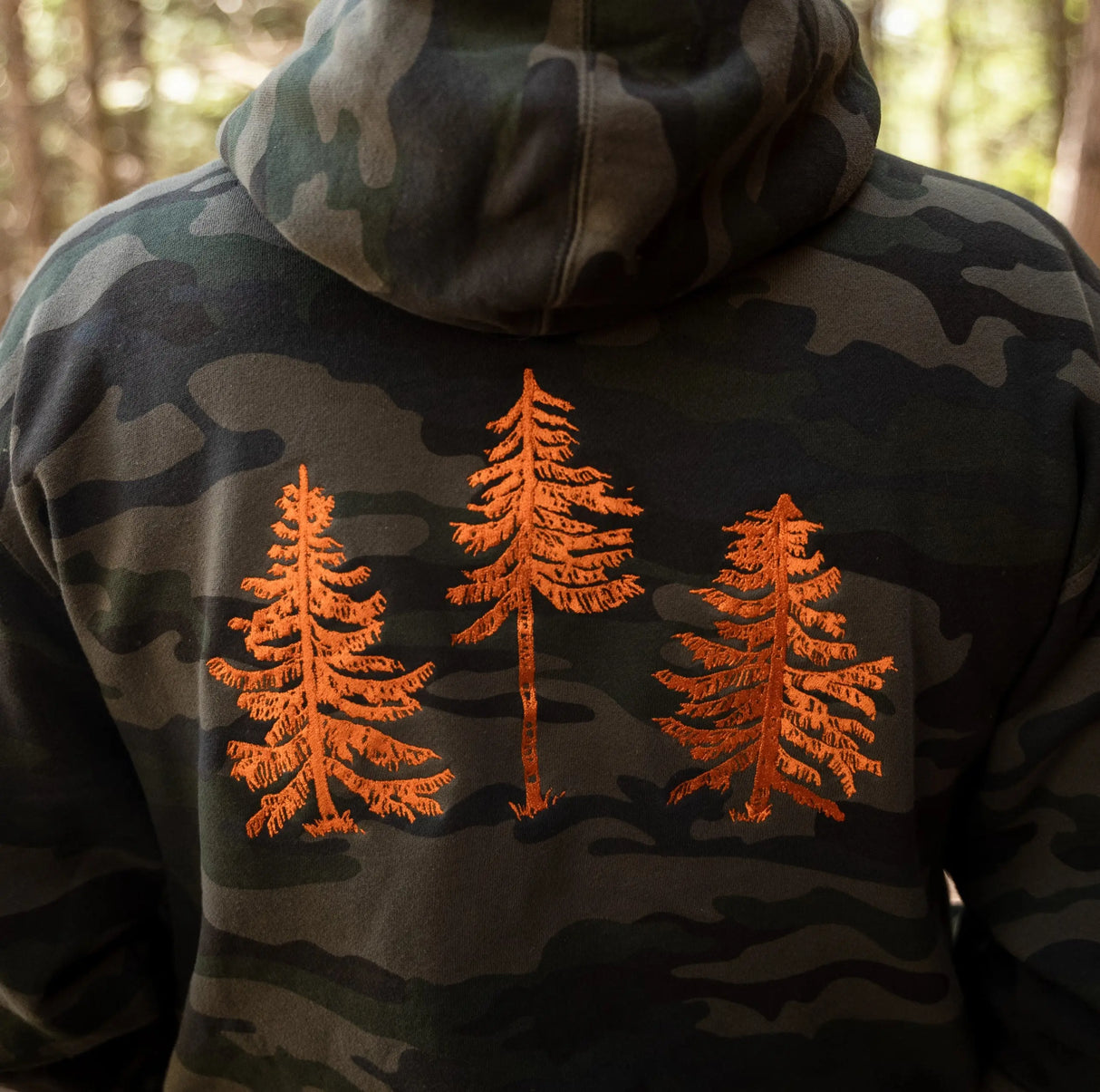 The Woods Maine® Embroidered Blaze Pines Camo Zip Maine Hoodie - The Woods Maine