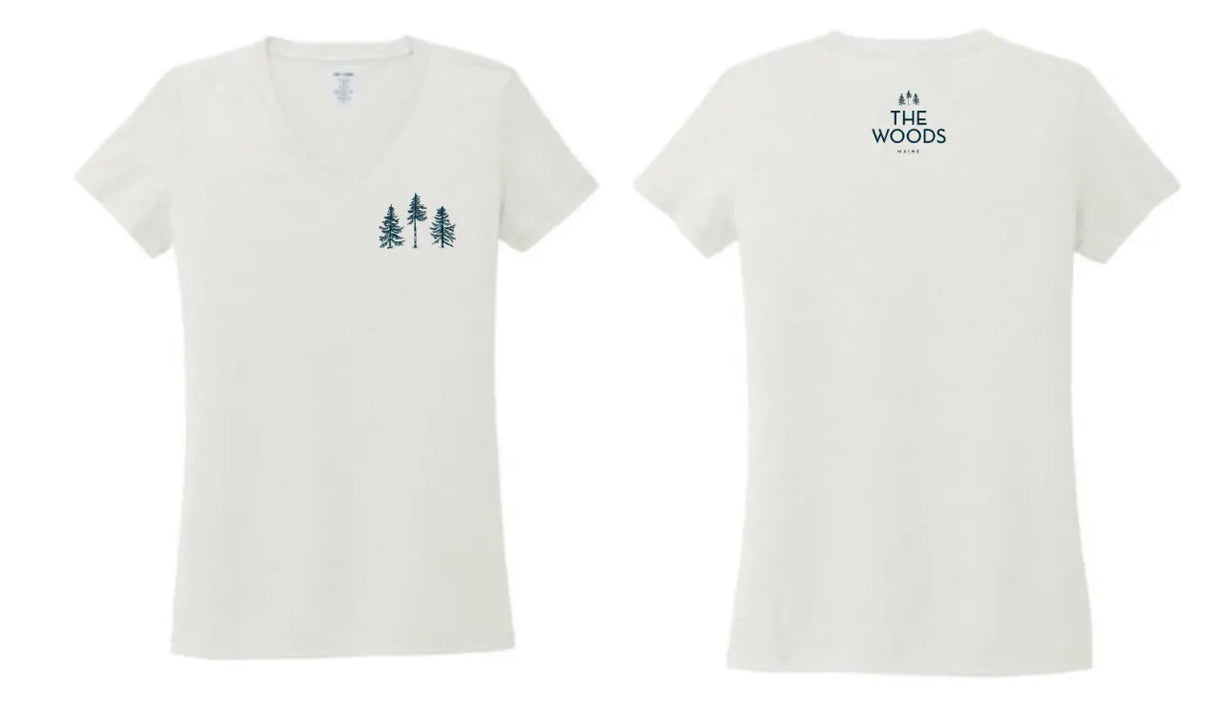 Three Pines® Womens V-Neck Short Sleeve Maine T-Shirt (2 Colors Available) - The Woods Maine