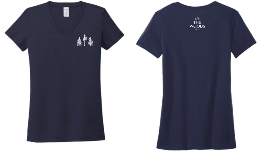Three Pines® Womens V-Neck Short Sleeve Maine T-Shirt (2 Colors Available) - The Woods Maine