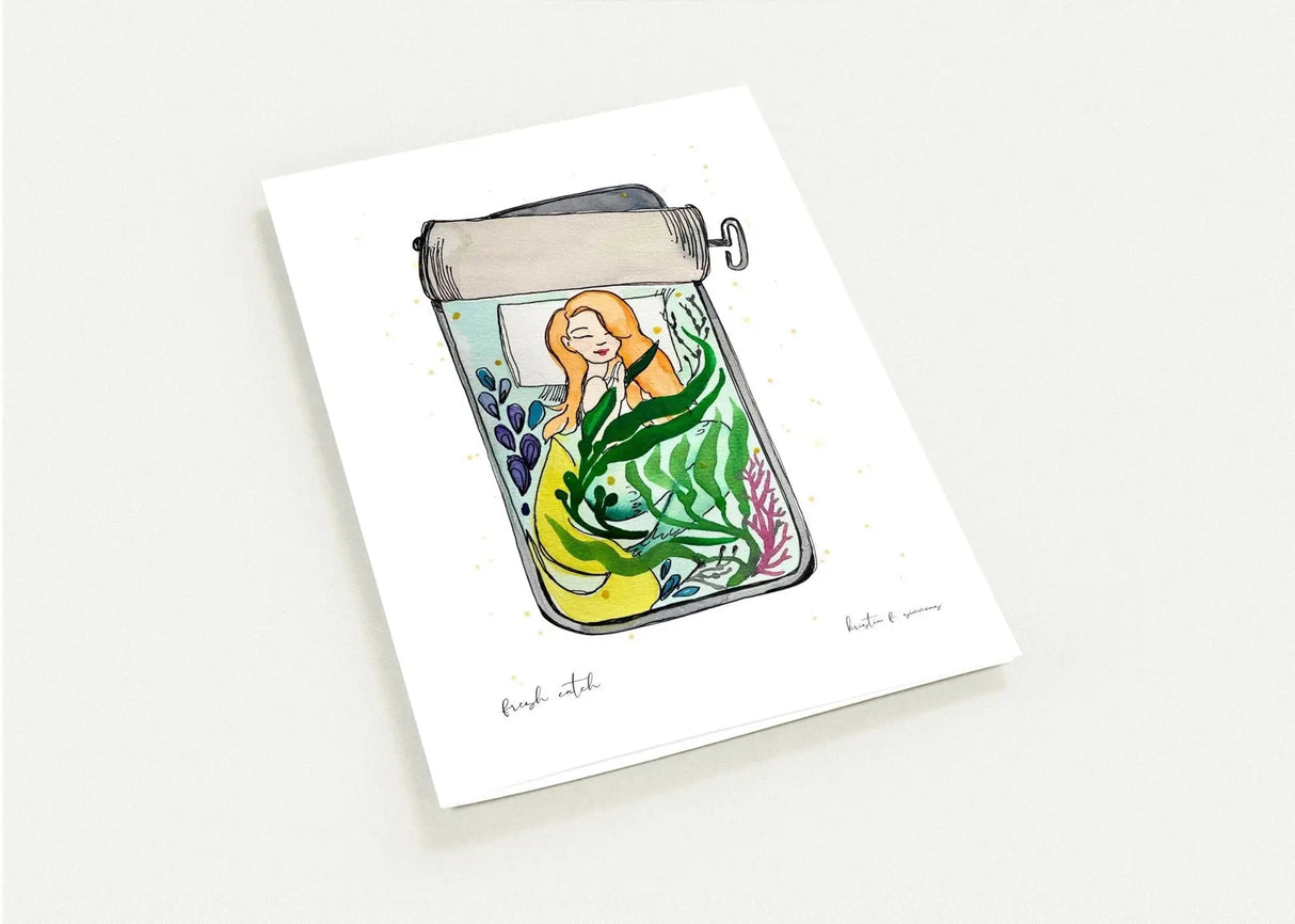 Tinned Fish Mermaid Notecard 4-Pack - Kristin F. Simmons Watercolors - The Woods Maine