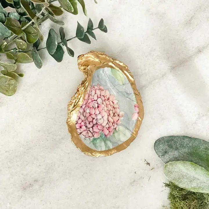 Vintage Pink Hydrangea Oyster Trinket Dish - Alison Brooke Designs | Handmade in Maine - The Woods Maine