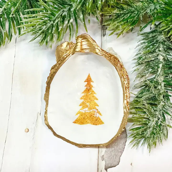 Gold Christmas Tree Oyster Trinket Dish - Alison Brooke Designs | Handmade in Maine