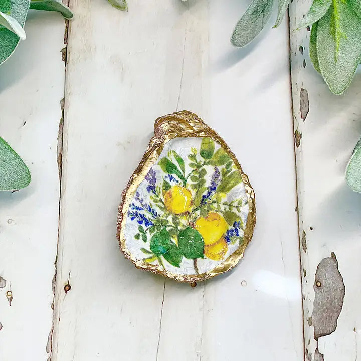 Lemon and Lavender Oyster Trinket Dish - Alison Brooke Designs | Handmade in Maine