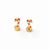 Candy Cane Gold Stud Earrings - Pip Pop Post