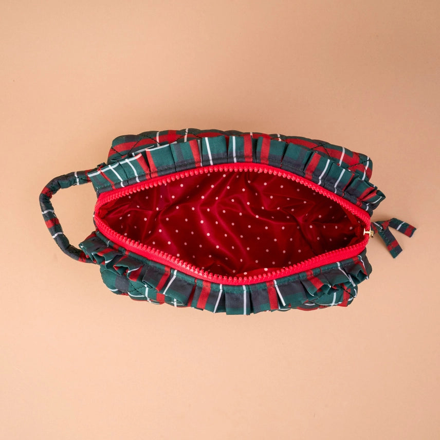 Evergreen Plaid Quilted Cosmetic Pouch - The Darling Effect
