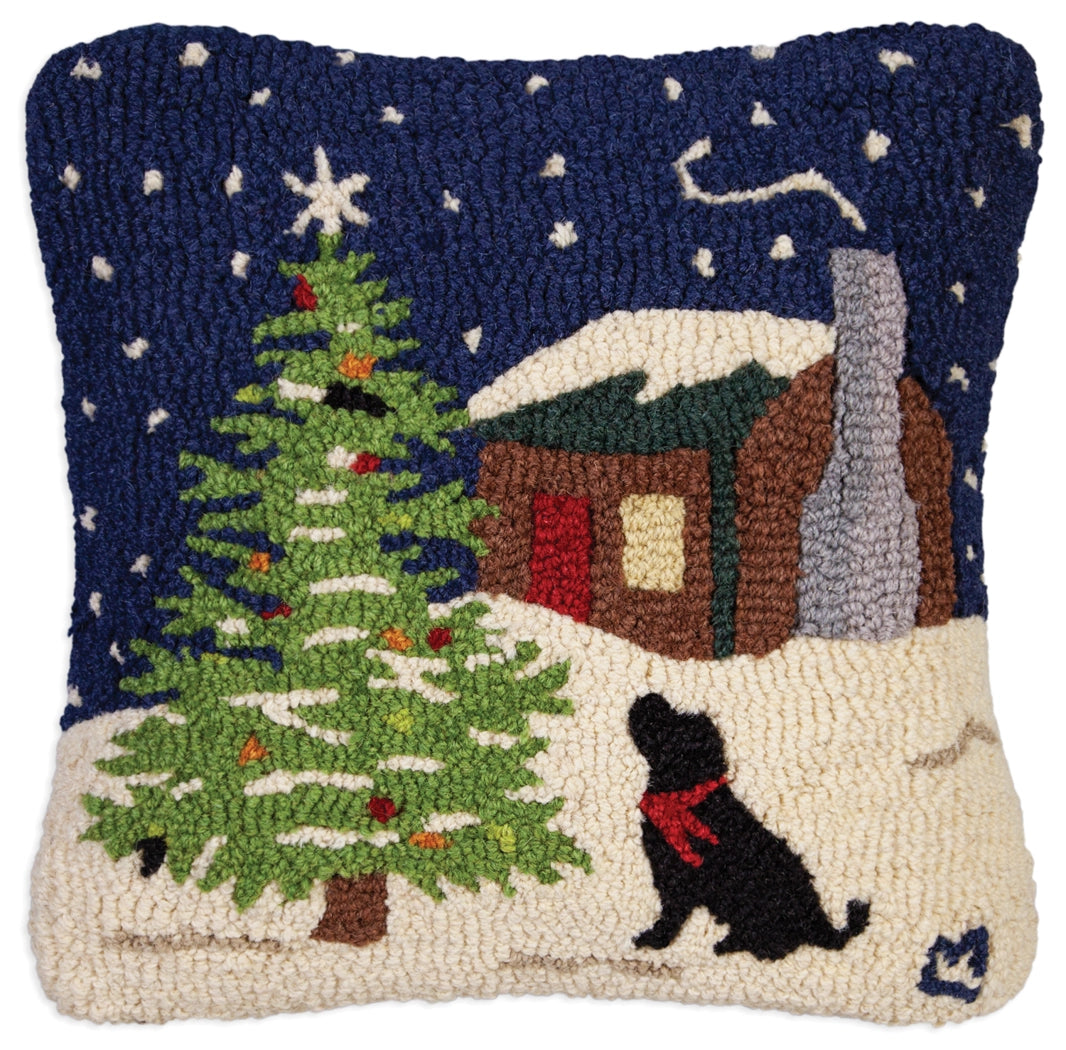 Holiday Lab and Tree 18 x 18 Hand-Hooked Wool Pillow - Chandler 4 Corners