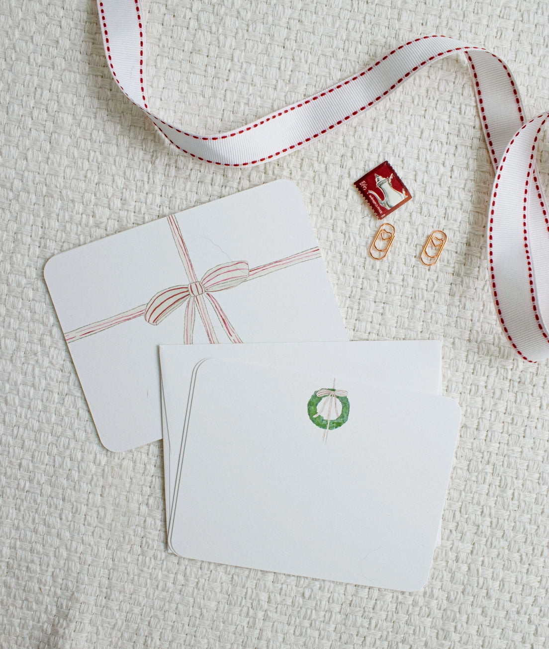 Holiday Wreath Flat Notecard Box (Set of 10) - Emmy + Olly