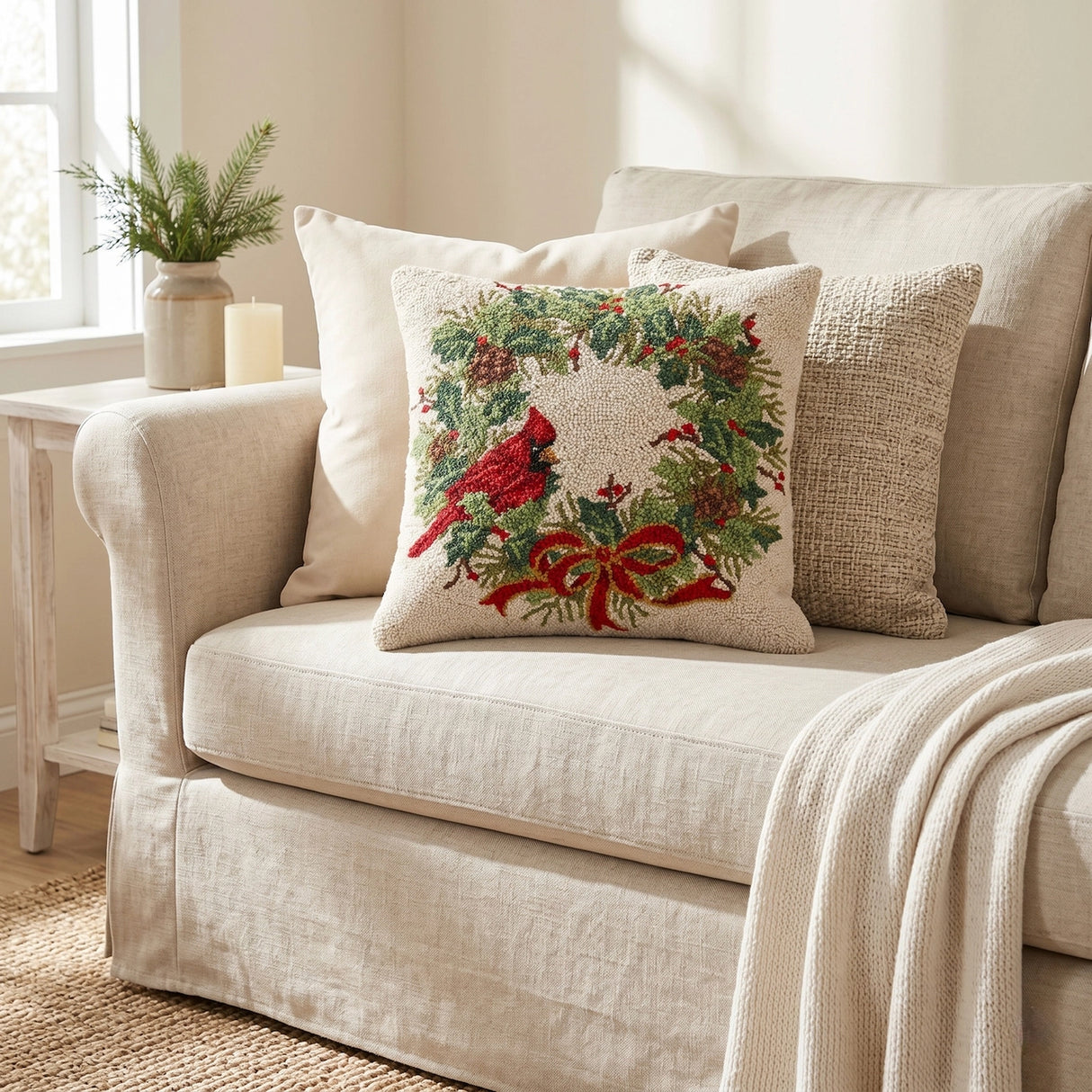 Cardinal Wreath Hook Pillow - Peking Handicraft