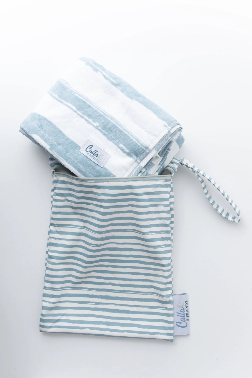 Blue Stripes Maverick Kids Beach Towel + Wet Bag - Calla & Friends