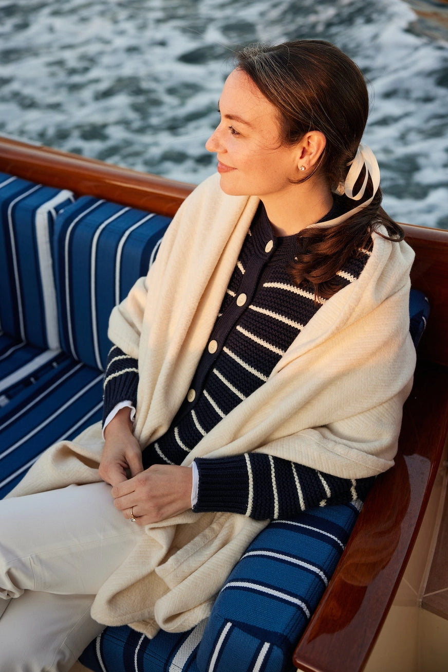 Shell Cream Herringbone Shawl - Chappy Wrap