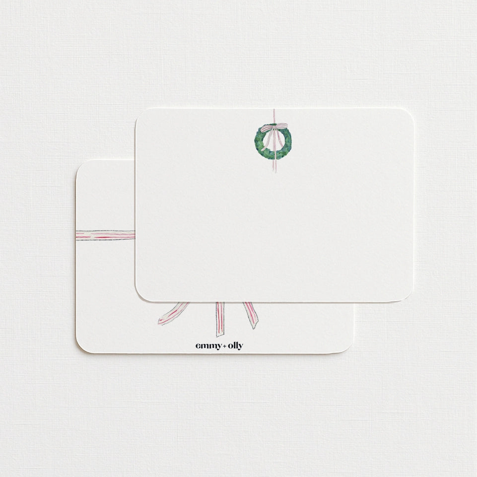 Holiday Wreath Flat Notecard Box (Set of 10) - Emmy + Olly