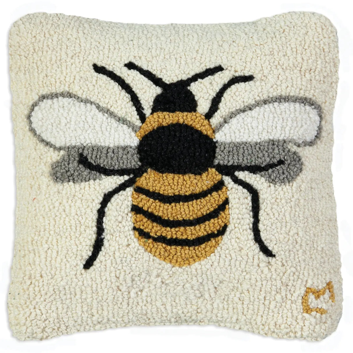 Bee 14x14 Hand-Hooked Wool Pillow - Chandler 4 Corners