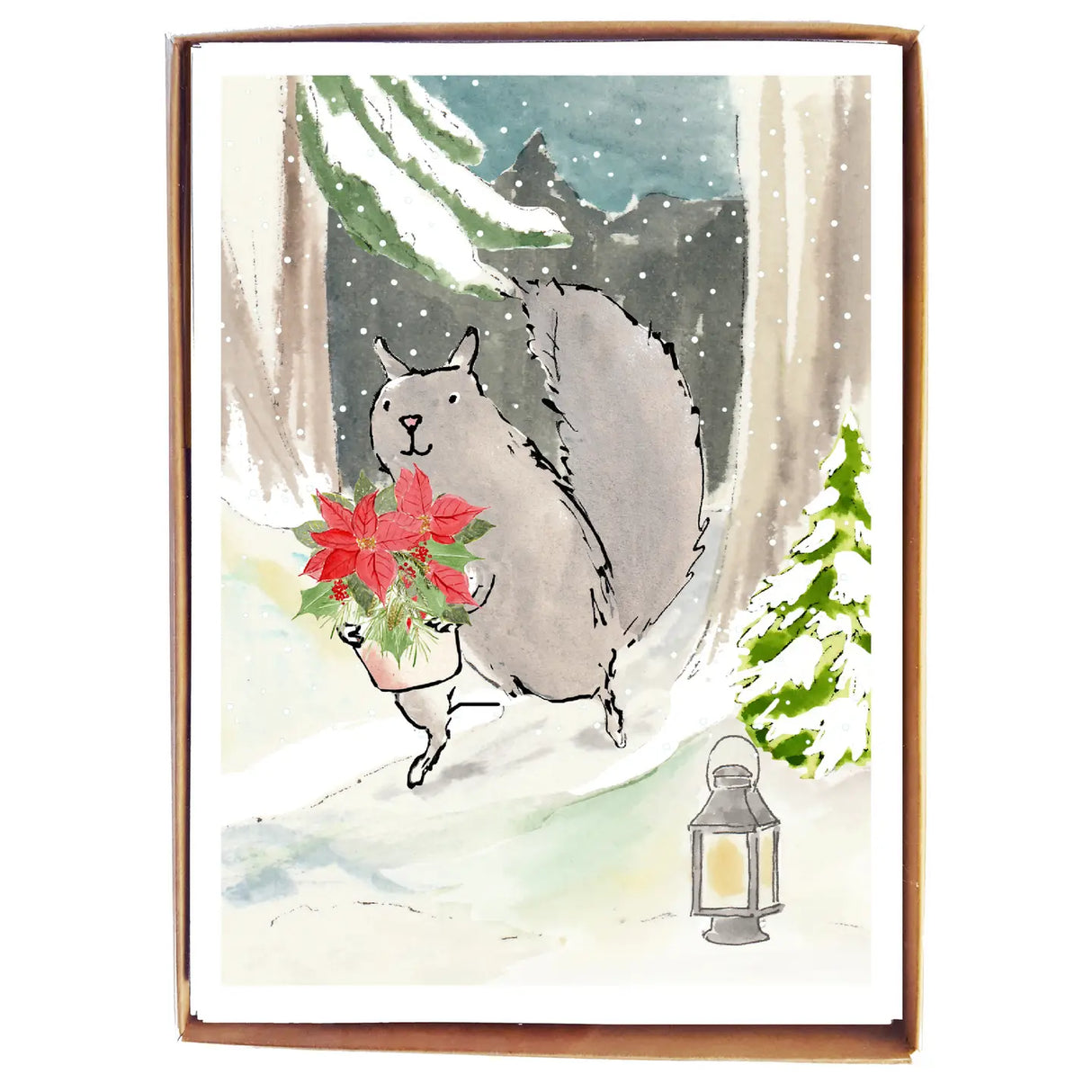 Squirrel and Poinsettia Cards (Box of 8)  - mollyOcards