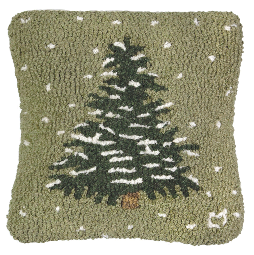Flurries and Tree 14 x 14 Hand-Hooked Wool Pillow - Chandler 4 Corners