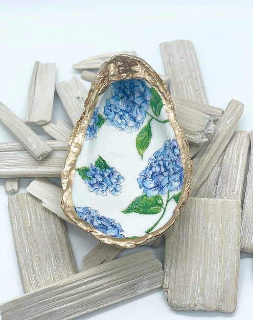 Blue Hydrangea Oyster Trinket Dish - Alison Brooke Designs | Handmade in Maine