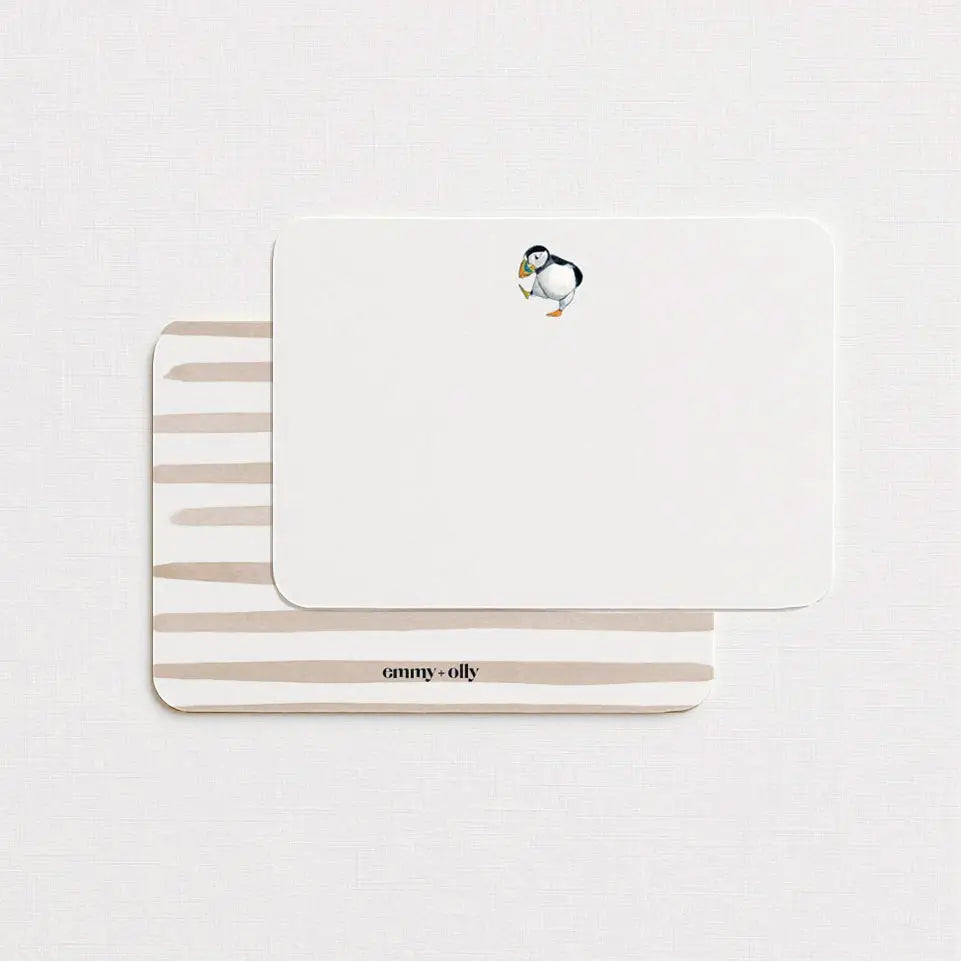 Puffin and Stripes Flat Notecard Set (Box of 10) - Emmy + Olly
