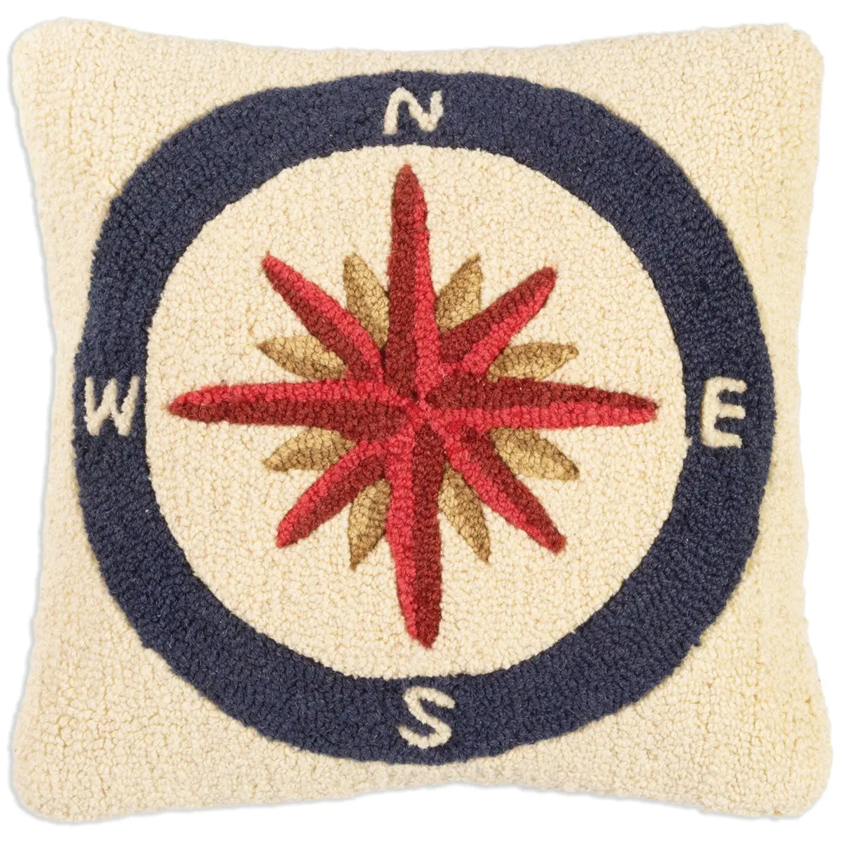 Nautical Compass Rose 18 x 18 Hand-Hooked Wool Pillow - Chandler 4 Corners