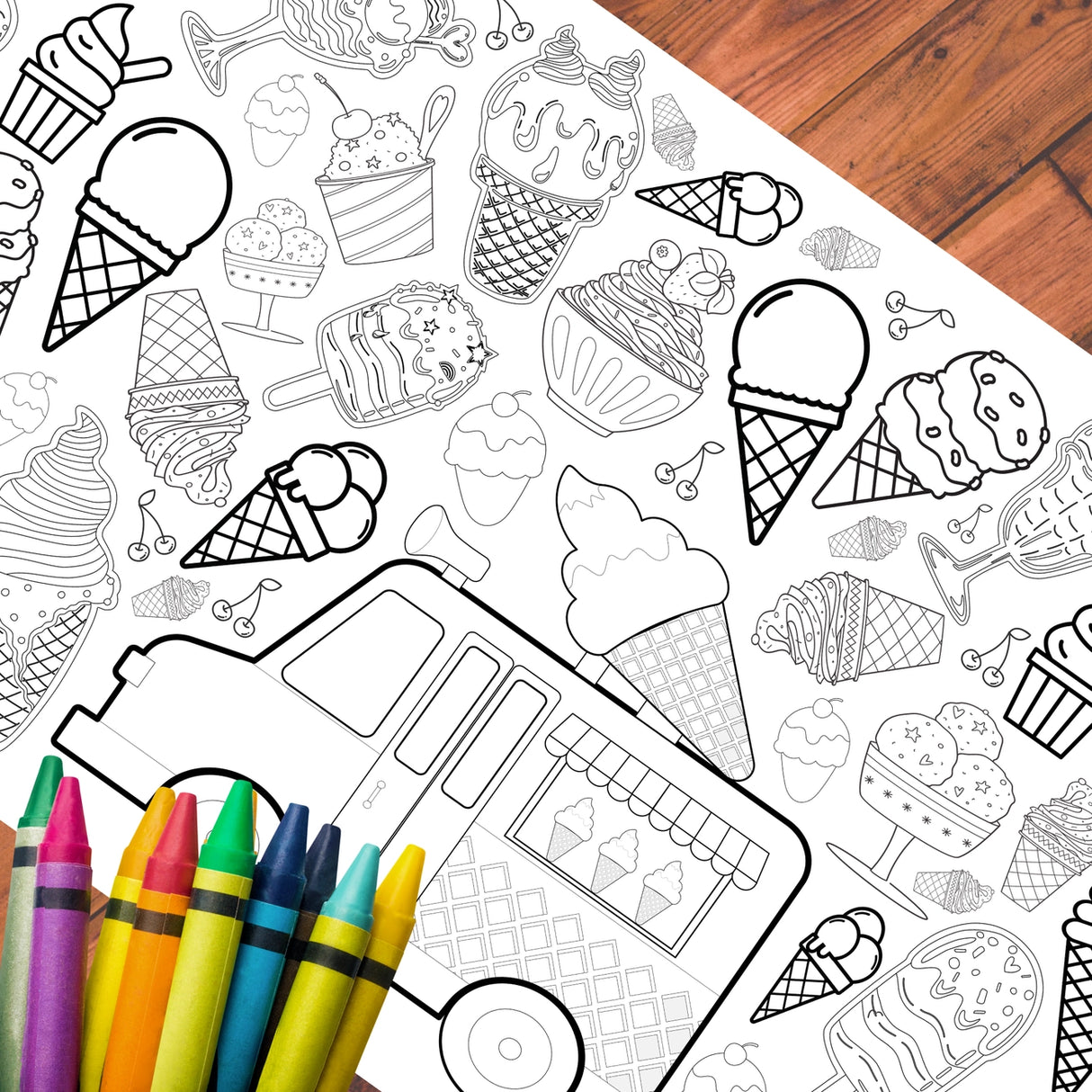 Ice Cream Coloring Tablecloth - Creative Crayons Workshop
