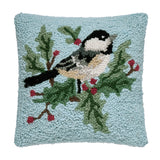 Chickadee and Holly Hook Pillow - Peking Handicraft