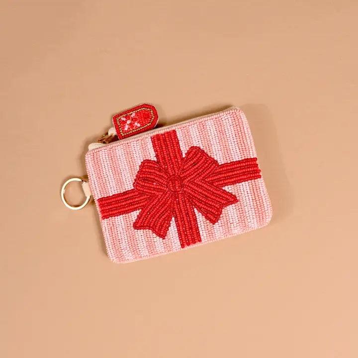 Holiday Gift Red Bow Handcrafted Beaded Pouch - The Darling Effect