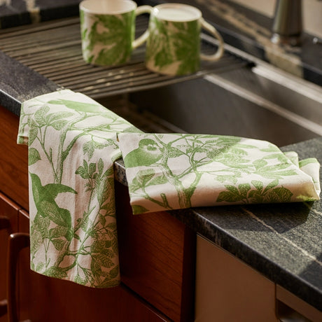 Arbor Birds Green Kitchen Towels - Caskata