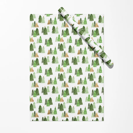 Forest Trees and Gold Stars Maine Gift Wrap - Gert & Co