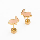 Pink Bunny Stud Gold Earrings - Pip Pop Post