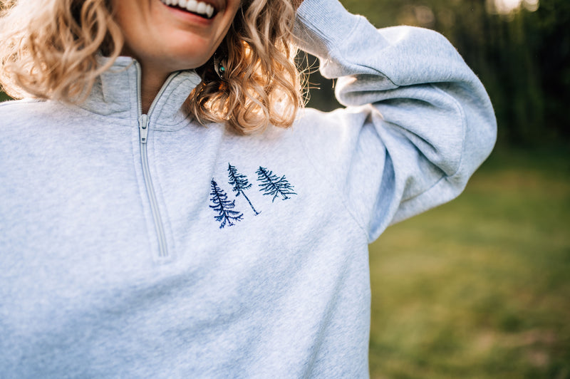The Woods Maine Three Pines® Embroidered Maine Adult Quarter Zip Sweatshirt