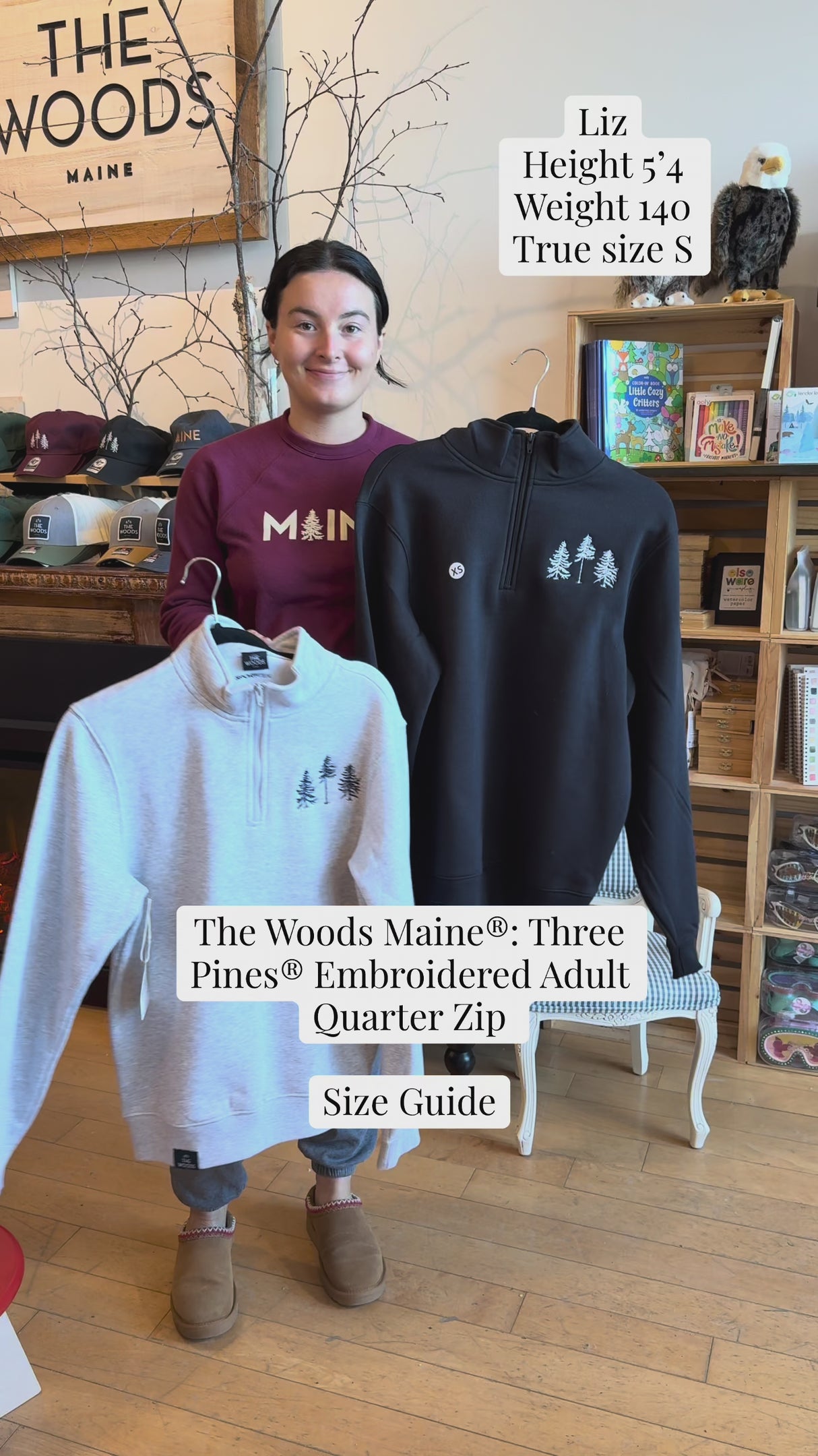 The Woods Maine®: Three Pines® Embroidered Adult Quarter Zip (Two Styles Available)
