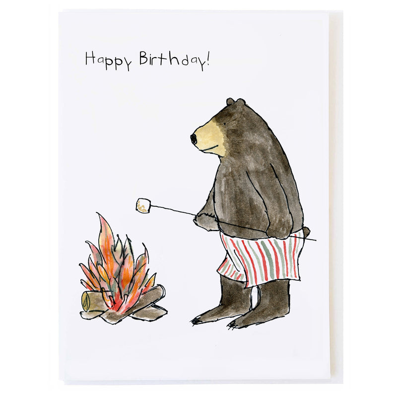Birthday Bear Roasting Marshmallow Card - mollyOcards