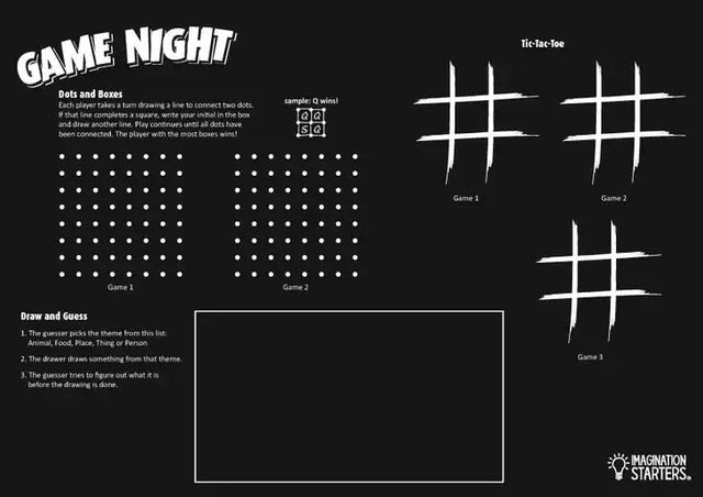 Chalkboard Game Night Placemat - Imagination Starters - The Woods Maine