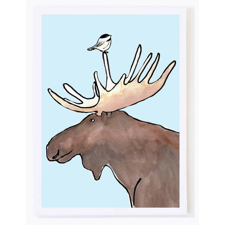 Chickadee and Moose Card - mollyOcards - The Woods Maine