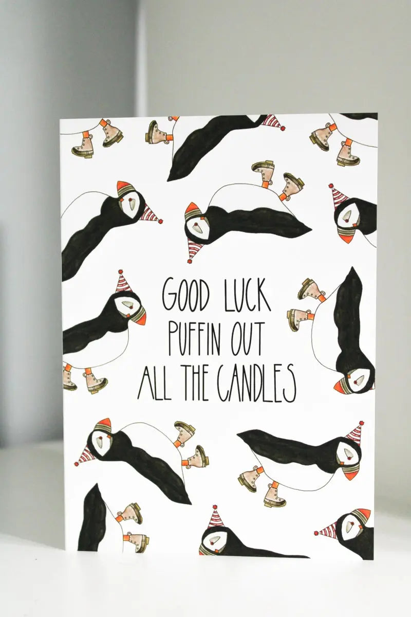 Good Luck Puffin Candles Birthday Card - S&D - The Woods Maine
