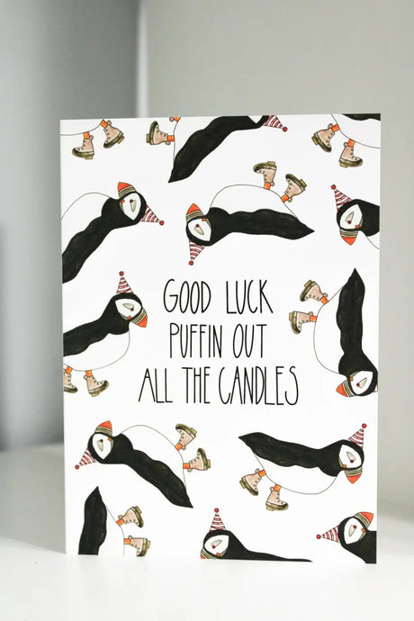 Good Luck Puffin Candles Birthday Card - S&D - The Woods Maine