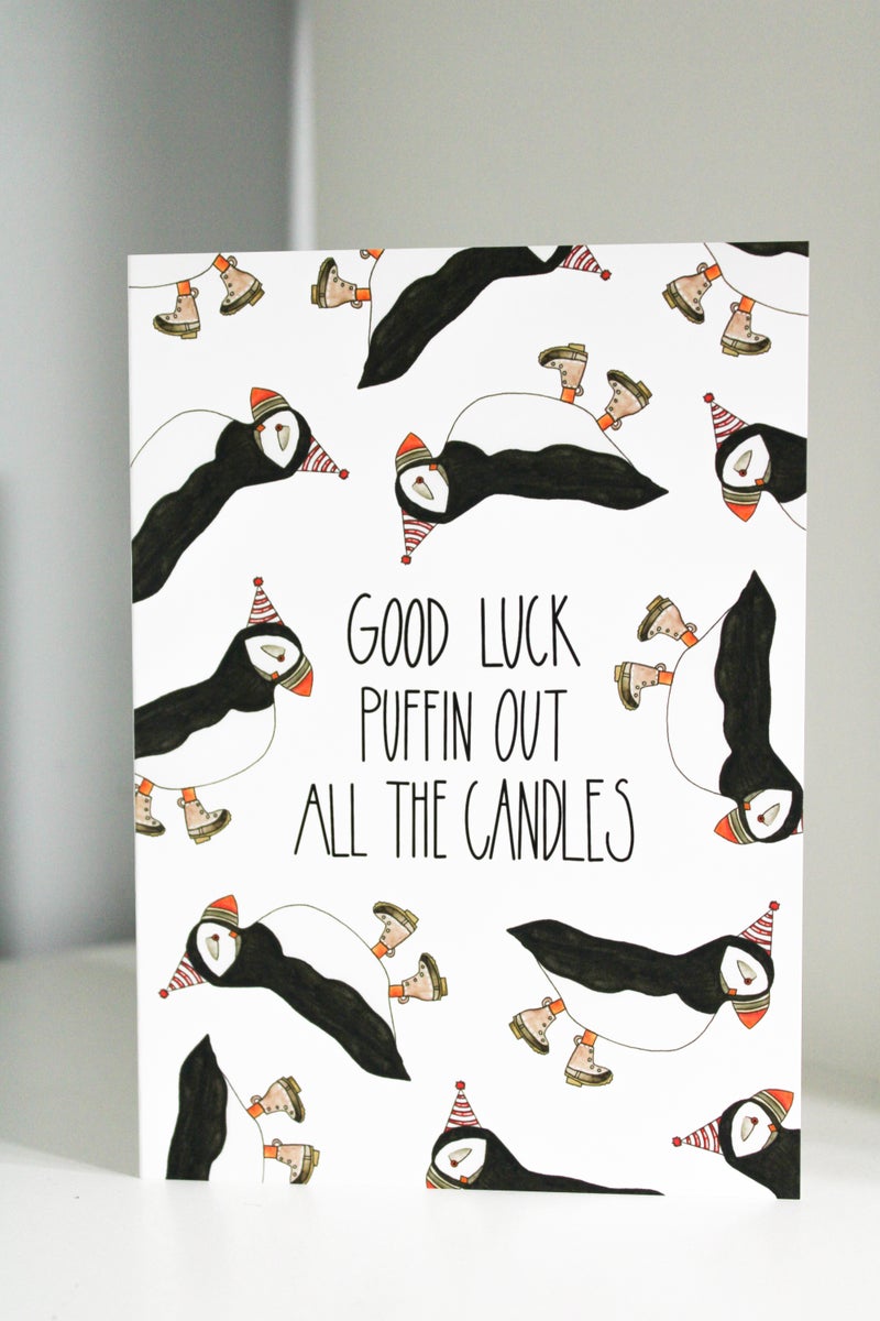 Good Luck Puffin Candles Birthday Card - S&D