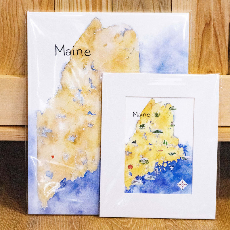Maine Map Watercolor Print - Valerie Paul Art