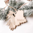 Maine State Flower and State Map Ornament - Moccaberry - The Woods Maine