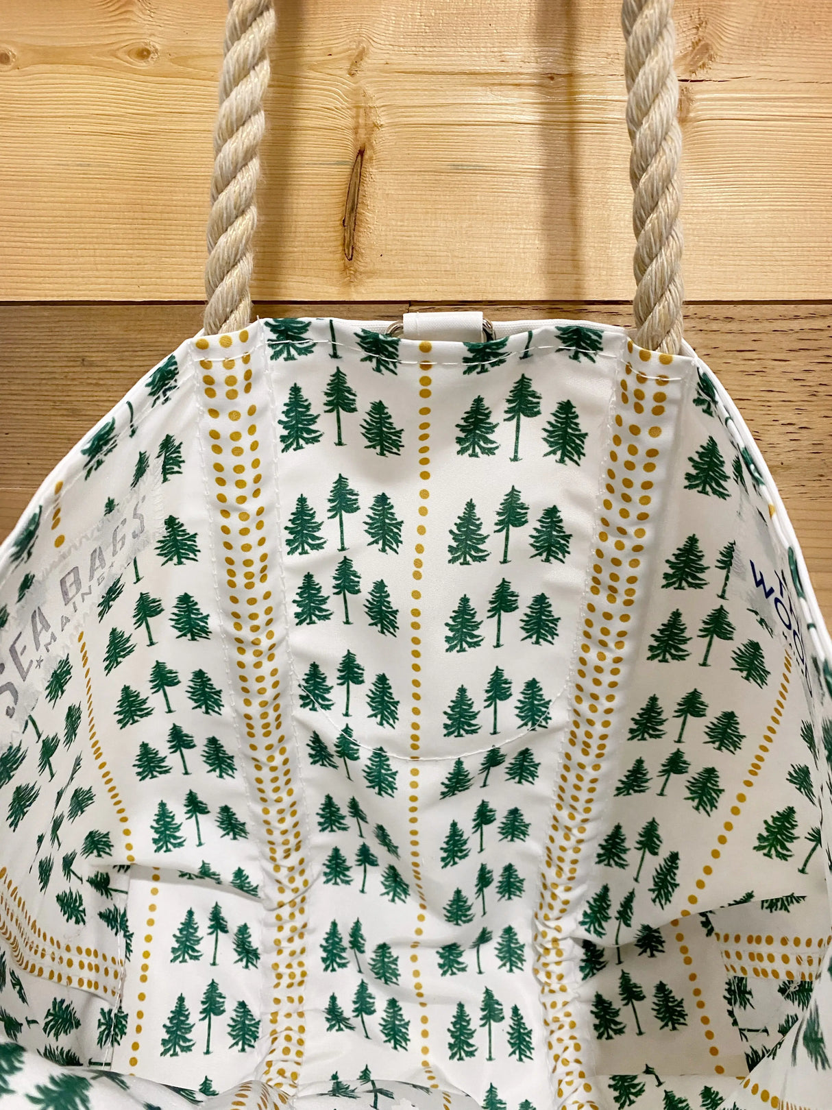 The Woods Maine:  Three Pines®  Forest Lined Handbag with Clasp by Sea Bags® - The Woods Maine