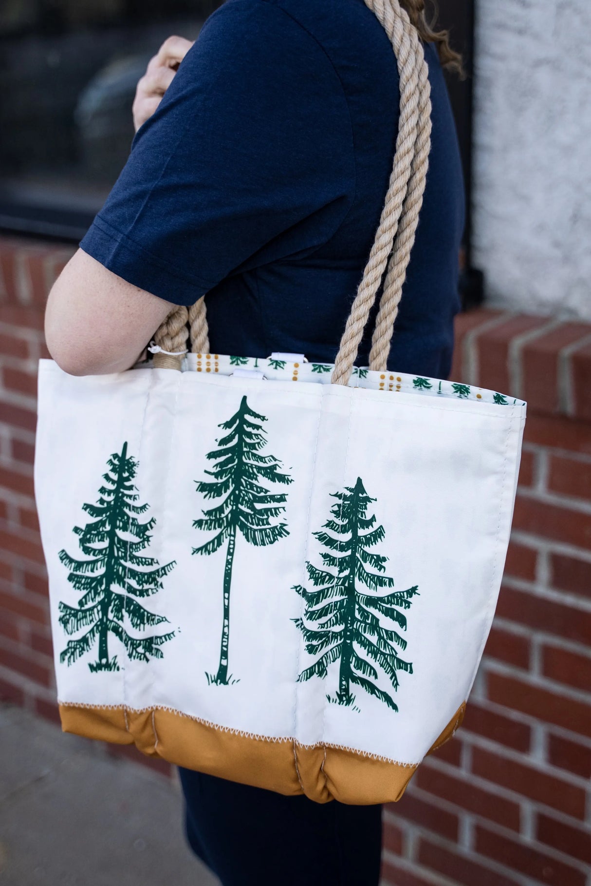 The Woods Maine:  Three Pines®  Forest Lined Handbag with Clasp by Sea Bags® - The Woods Maine