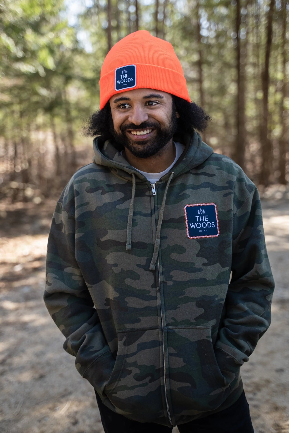 The Woods Maine®  Blaze Orange Patch Knit Hat - The Woods Maine