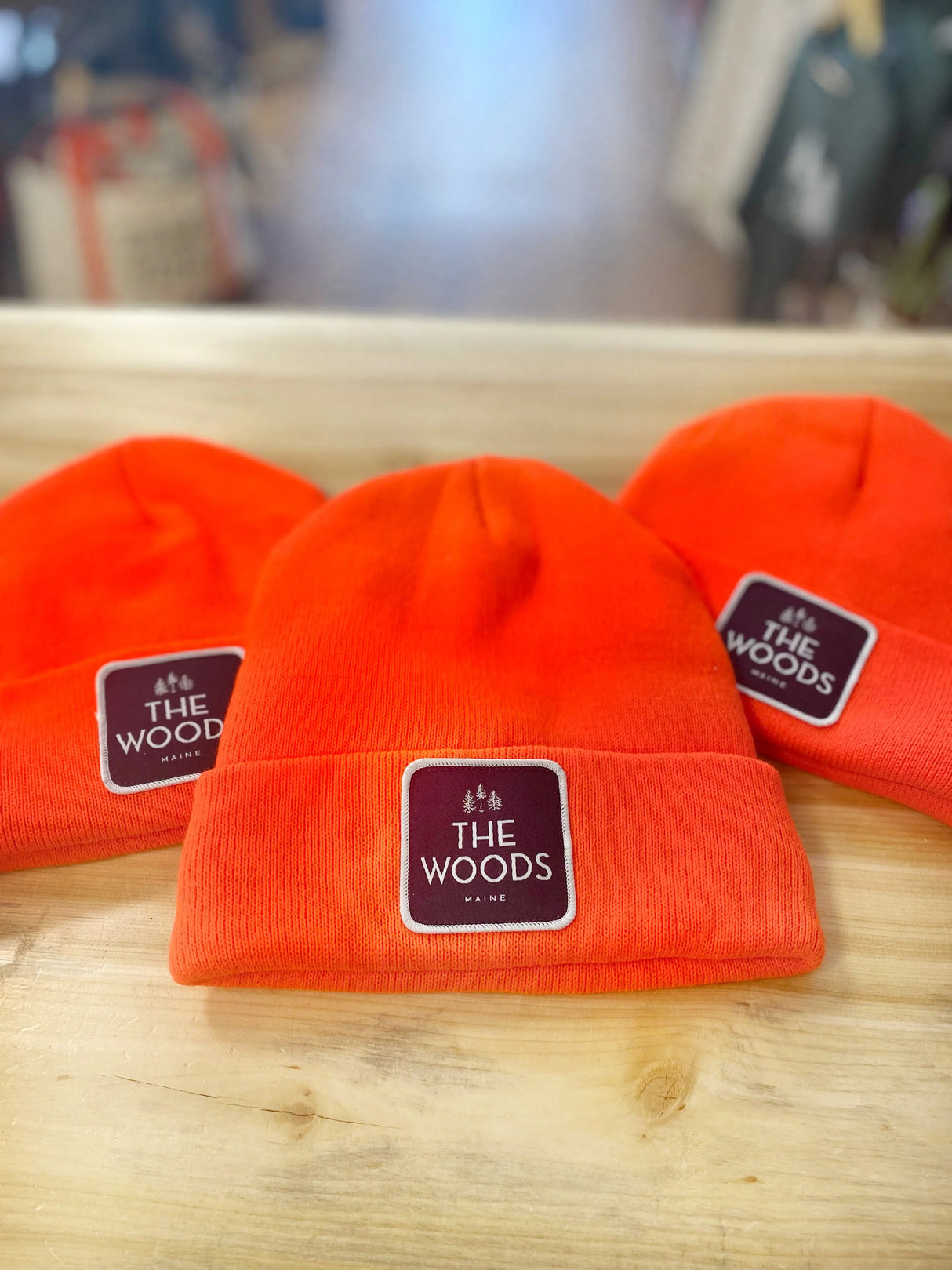 The Woods Maine®  Blaze Orange Patch Knit Hat - The Woods Maine