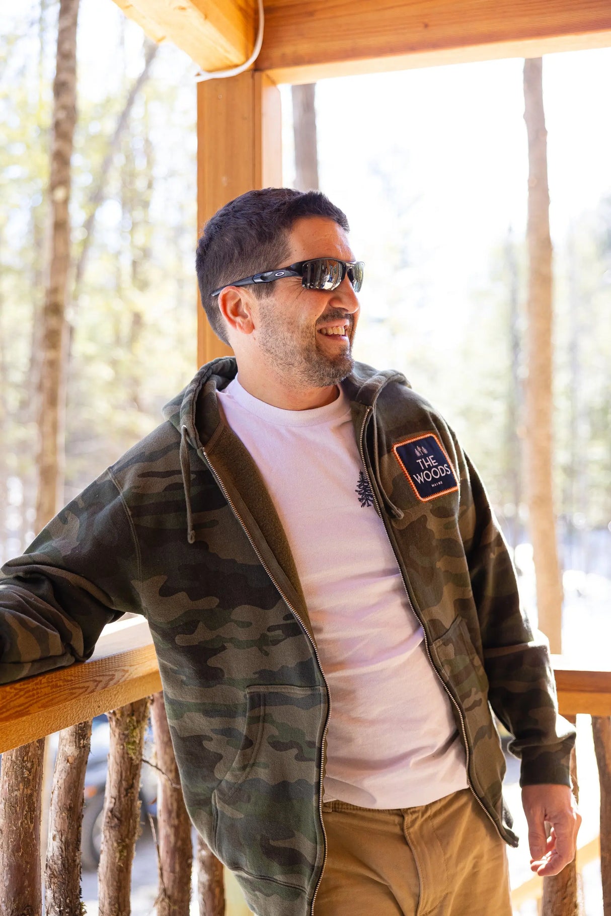 The Woods Maine® Embroidered Blaze Pines Camo Zip Maine Hoodie - The Woods Maine